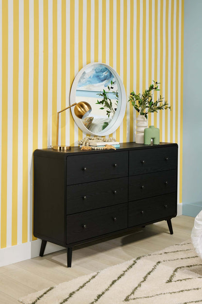 Commode à 6 tiroirs pour chambre à coucher Milan, moderne du milieu du siècle, 59 L x 36 H - Noir | Commode de chambre à coucher moderne du milieu du 20e siècle Milan de 59 po (l) x 36 po (H) à 6 tiroirs - noire