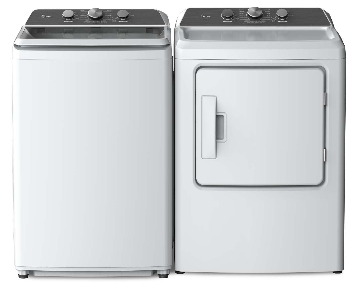 Midea 4,3 pi³ Laveuse à chargement par le haut et 6,7 pi³ Sécheuse électrique - blanche | Laveuse à chargement par le haut de 4,3 pi³ et sécheuse électrique de 6,7 pi³ de Midea - blanche | MITL43AW