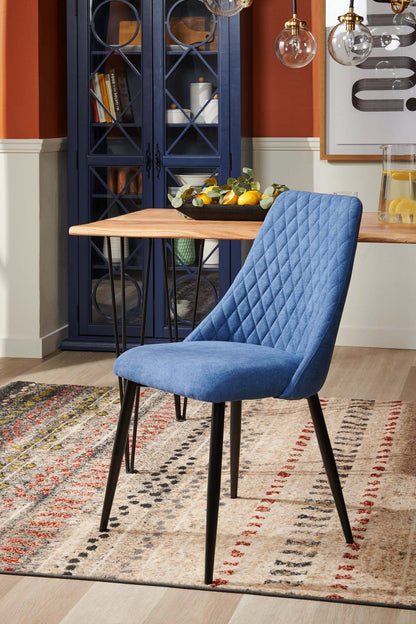 Chaise de salle à manger Miya avec tissu polyester, métal - Bleu marine | Chaise de salle à manger Miya en tissu de polyester et en métal - bleu marine