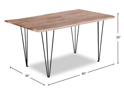 Table de salle à manger Miya avec Live Edge, bois d'acacia, métal, 60 W - Naturel | Table de salle à manger Miya de 60 po (L) en acacia et métal avec bordures Live Edge - naturel