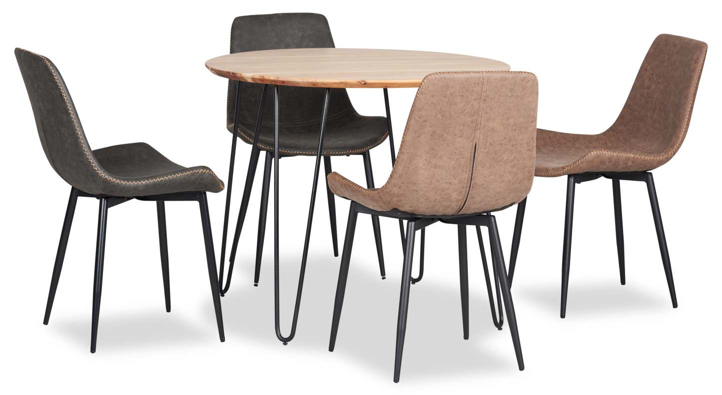 Table à manger Miya, bois d'acacia, métal, 36 W ronde - Naturel | Table de salle à manger ronde Miya de 36 po (L) en acacia et métal - naturel