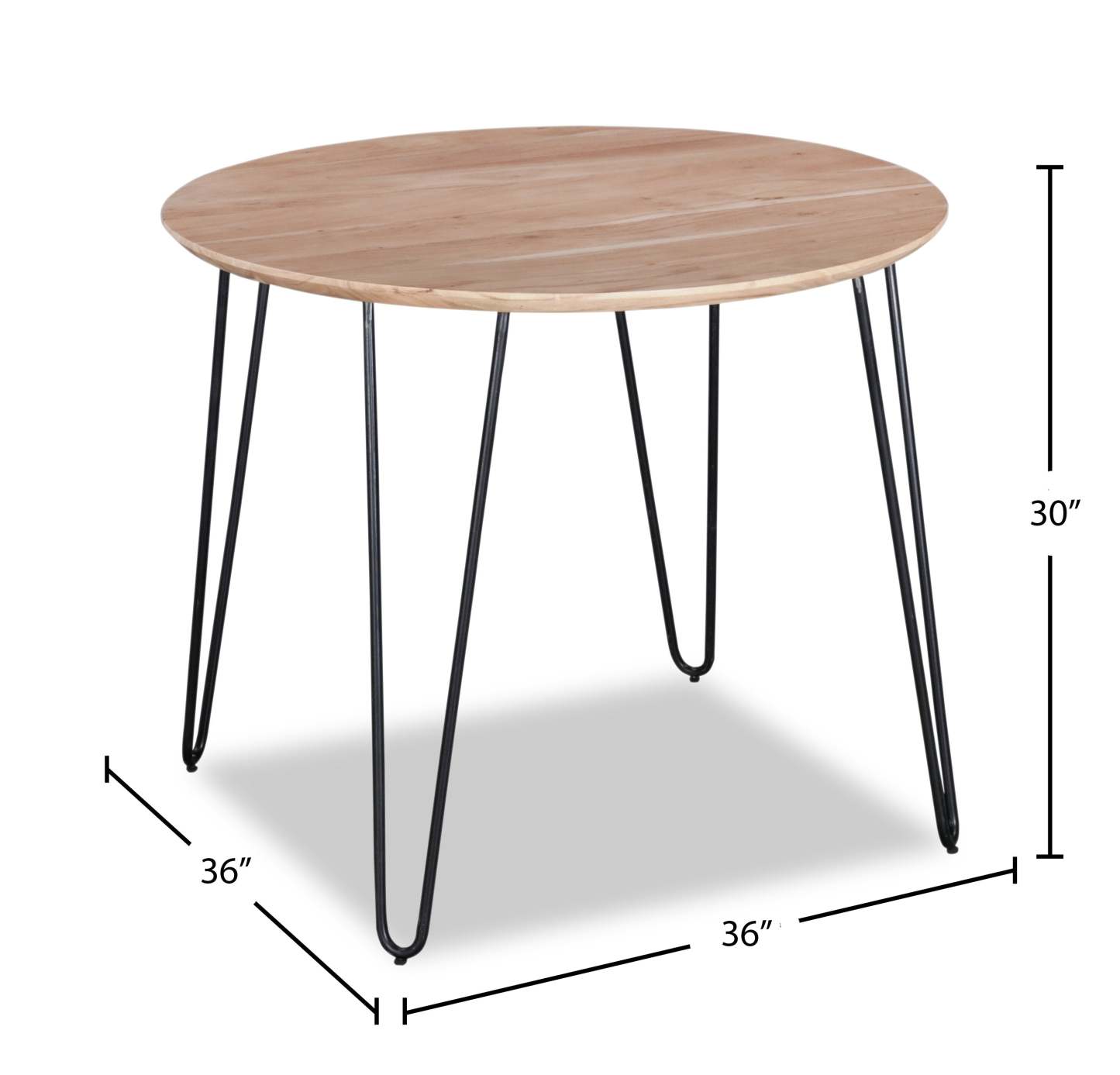 Table à manger Miya, bois d'acacia, métal, 36 W ronde - Naturel | Table de salle à manger ronde Miya de 36 po (L) en acacia et métal - naturel