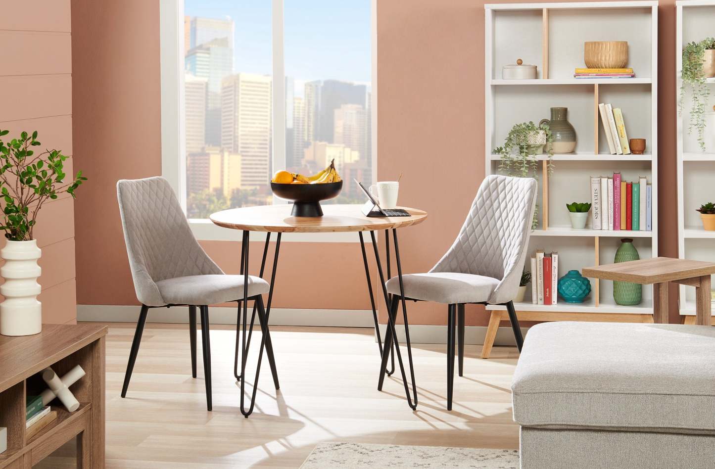 Table à manger Miya, bois d'acacia, métal, 36 W ronde - Naturel | Table de salle à manger ronde Miya de 36 po (L) en acacia et métal - naturel