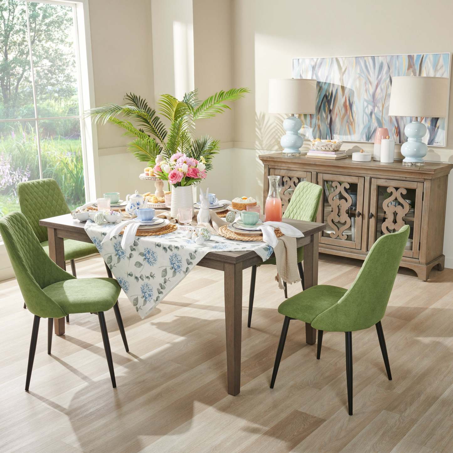 Chaise de salle à manger Miya avec tissu polyester, métal - Vert mousse | Chaise de salle à manger Miya en tissu de polyester et en métal - vert mousse