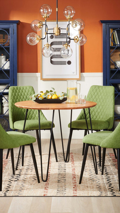 Chaise de salle à manger Miya avec tissu polyester, métal - Vert mousse | Chaise de salle à manger Miya en tissu de polyester et en métal - vert mousse