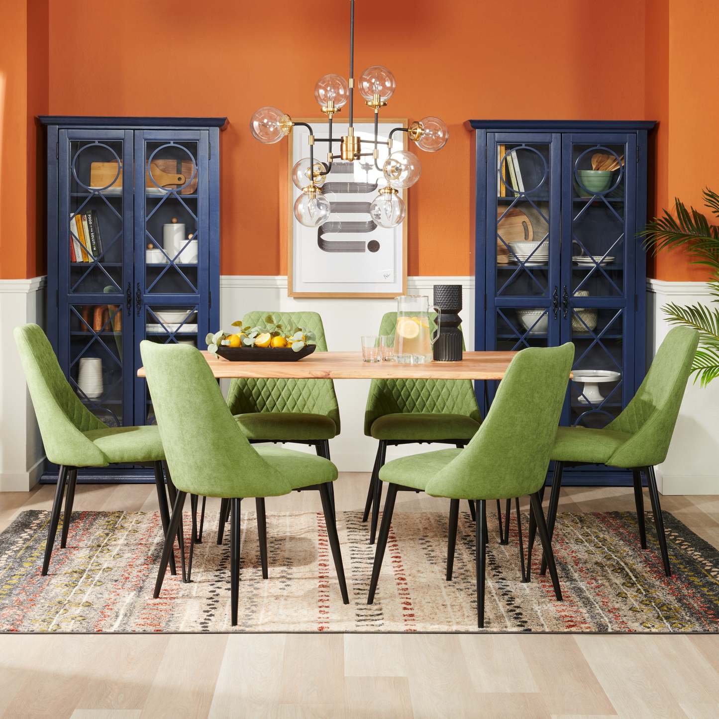 Chaise de salle à manger Miya avec tissu polyester, métal - Vert mousse | Chaise de salle à manger Miya en tissu de polyester et en métal - vert mousse