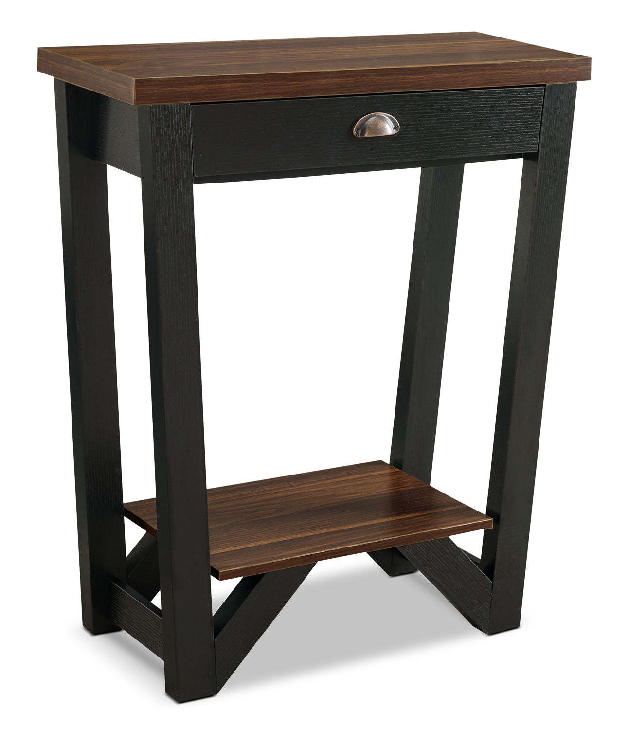Arika 31 Modern End Table with Storage and Shelf - Dark Walnut et Black |Table de bout moderne Arika de 31 po avec rangement et tablette - noyer foncé et noir