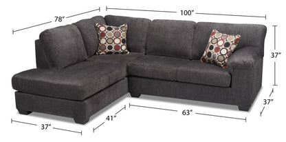 Canapé sectionnel de gauche Morty 2 pièces fabriqué au Canada en tissu de chenille avec coussins décoratifs - gris