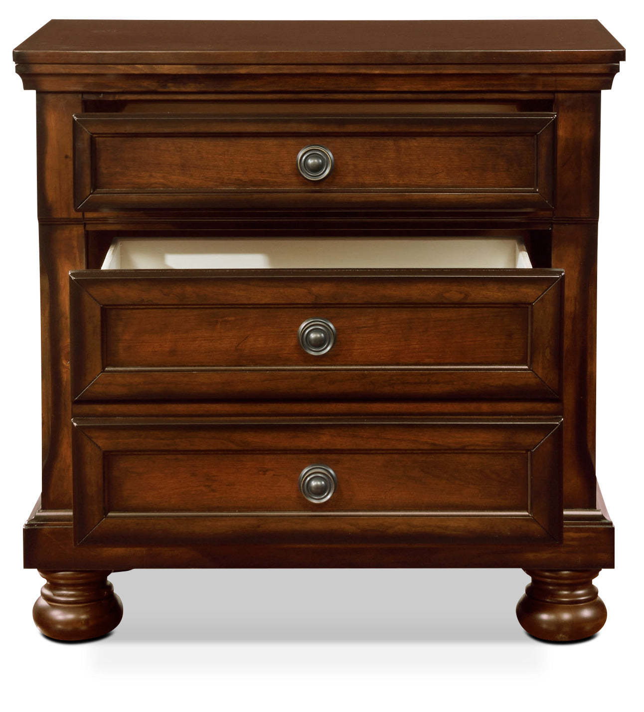 Table de nuit Chelsea à 3 tiroirs, 28 L x 28 H - Brun Cerise | Table de nuit Chelsea de 28 po (L) x 28 po (H) à 3 tiroirs - brun cerisier