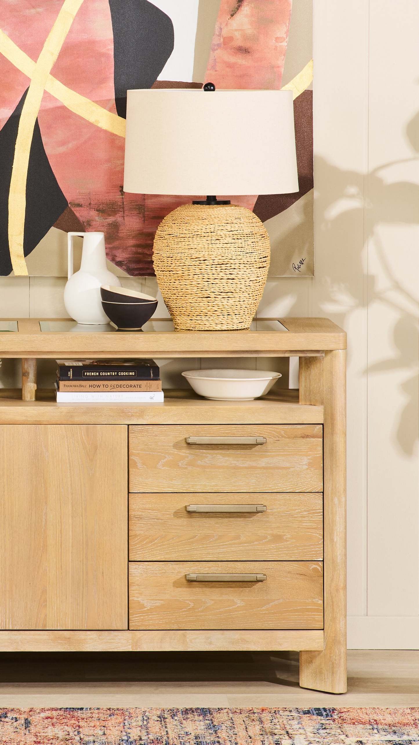 Lampe de table 25 Ratten avec abat-jour beige|Lampe de table de 25 po en rotin avec abat-jour beige