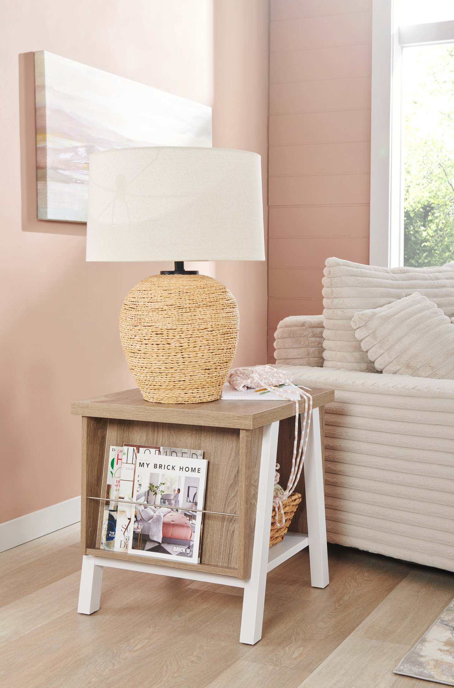 Lampe de table 25 Ratten avec abat-jour beige|Lampe de table de 25 po en rotin avec abat-jour beige