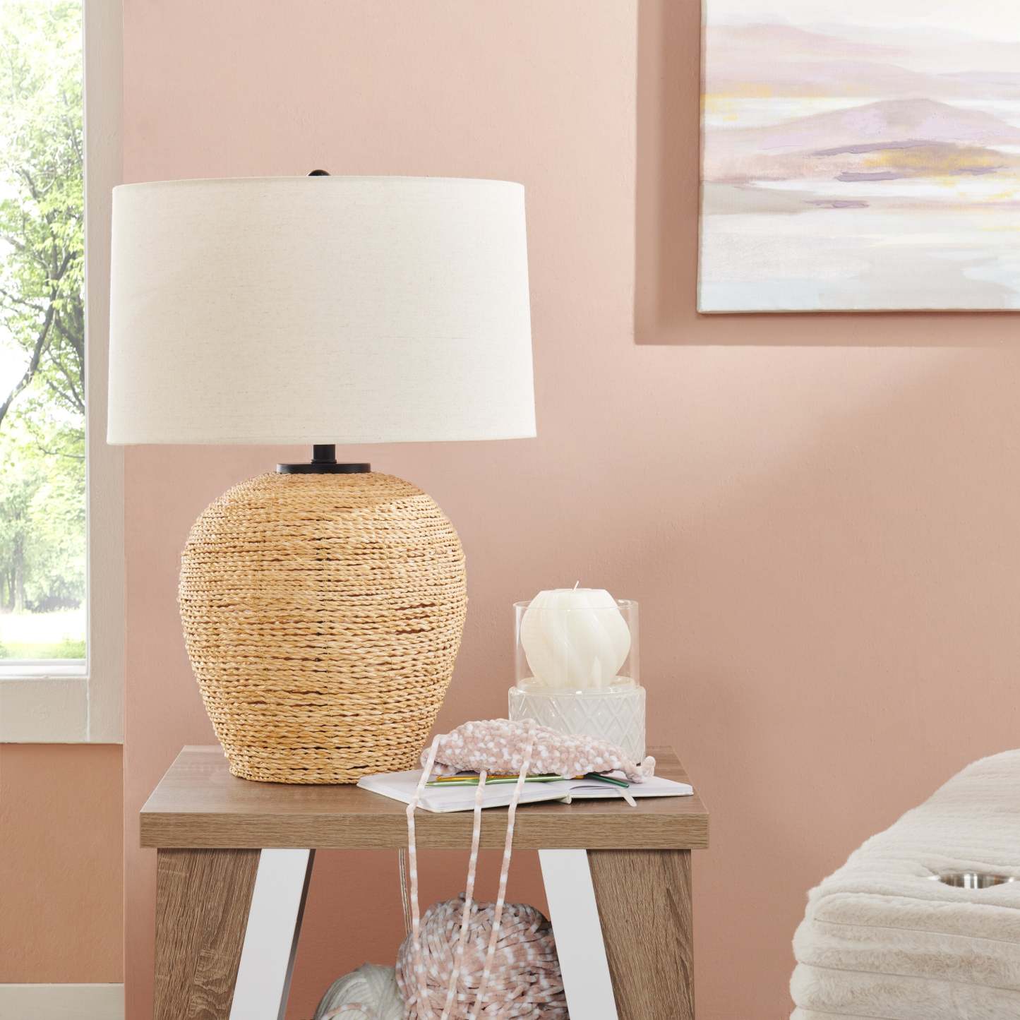 Lampe de table 25 Ratten avec abat-jour beige|Lampe de table de 25 po en rotin avec abat-jour beige