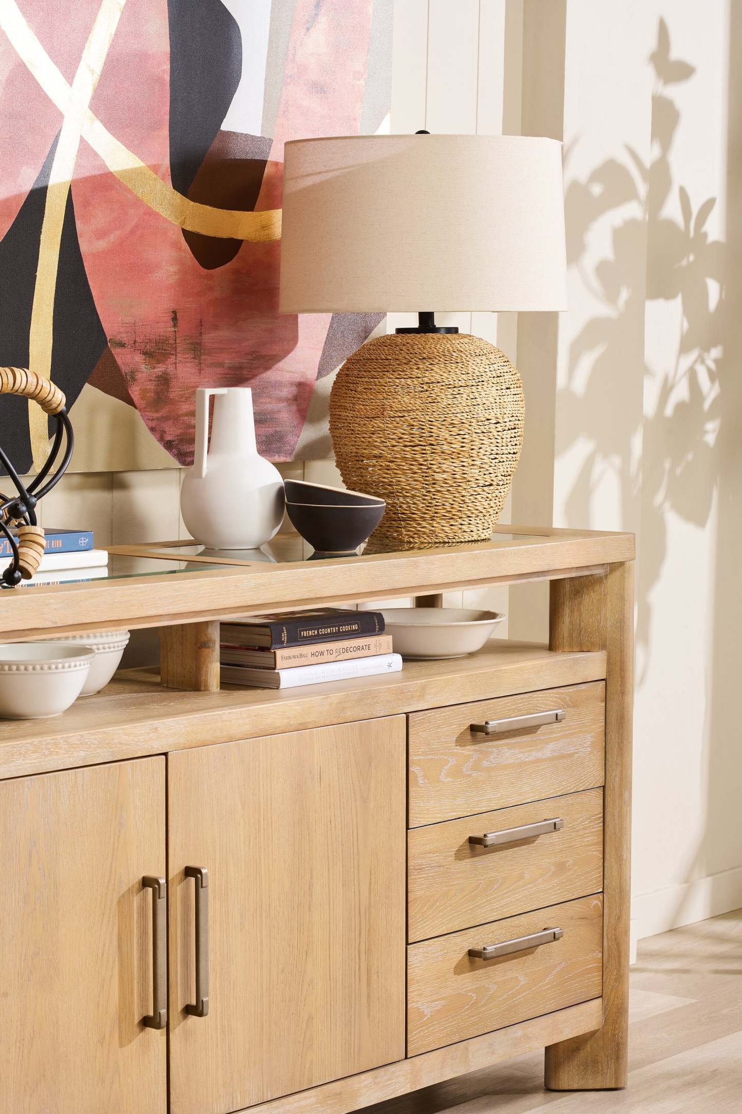 Lampe de table 25 Ratten avec abat-jour beige|Lampe de table de 25 po en rotin avec abat-jour beige