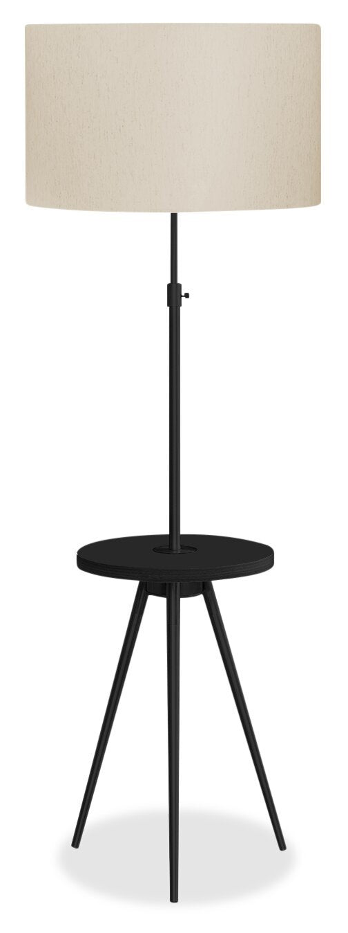 Lampadaire trépied en métal noir 63 avec port USB|Lampe à pied de style trépied de 63 po en métal noir avec port USB