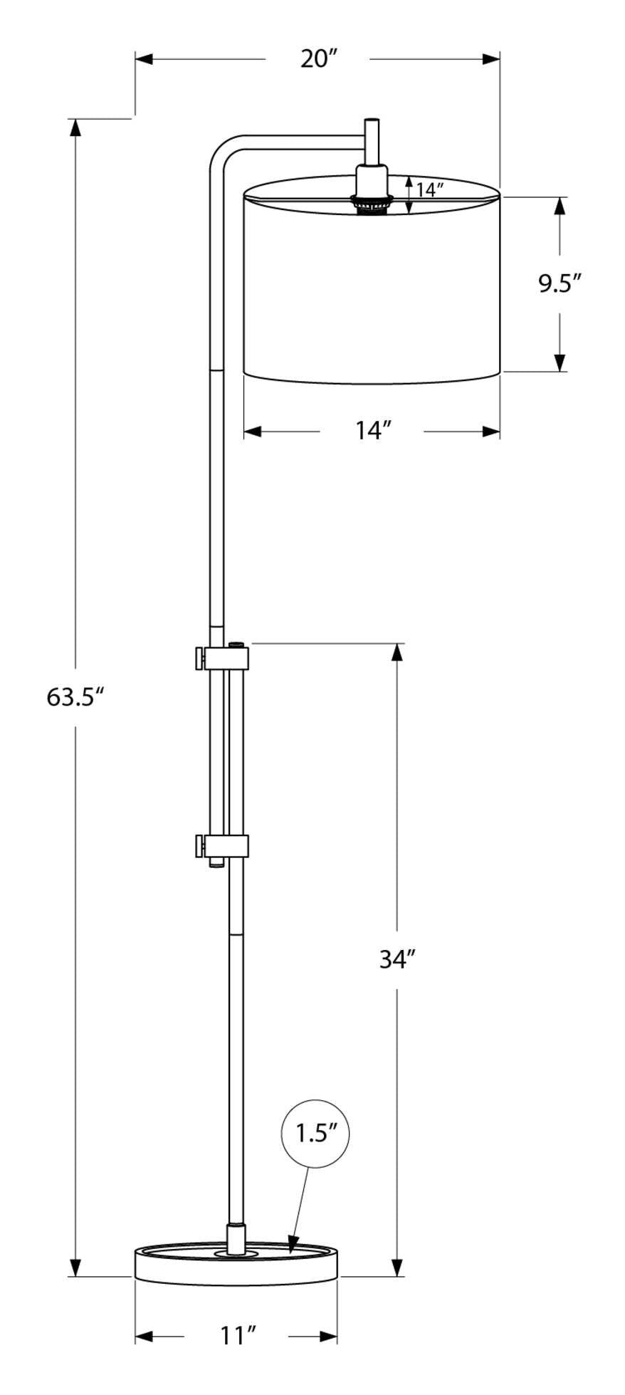 Lampadaire 63 en métal noir|Lampe à pied de 63 po en métal noir