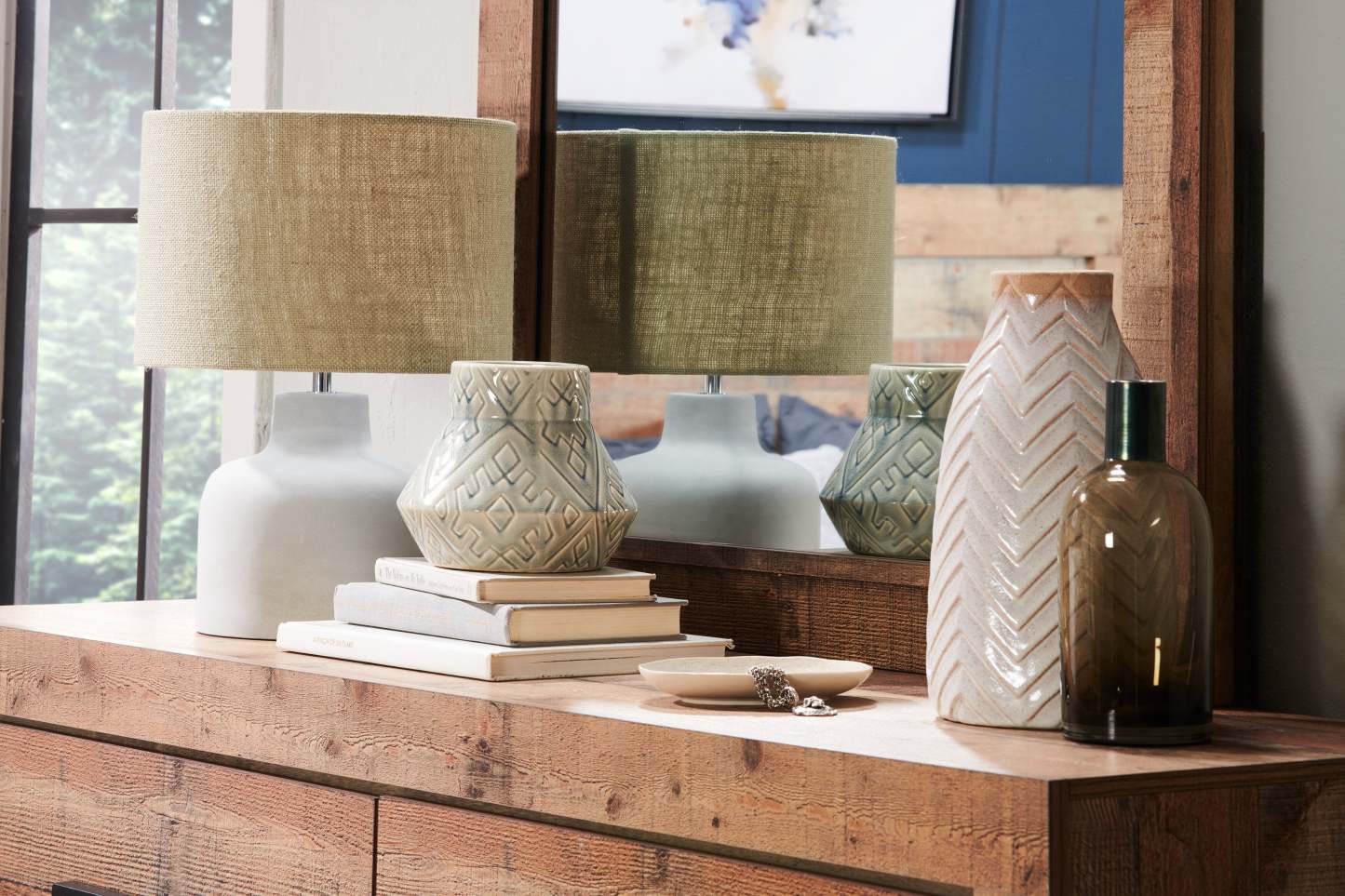 Miroir de commode de chambre à coucher rustique Mojave - brun naturel