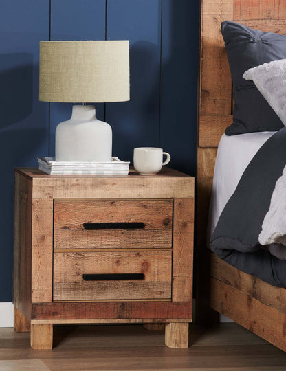 Table de chevet à 2 tiroirs Mojave, 21,5 L x 22,9 H, Rustique – Marron naturel | Table de nuit rustique Mojave de 21,5 po (L) x 22,9 po (H) à 2 tiroirs - brun naturel