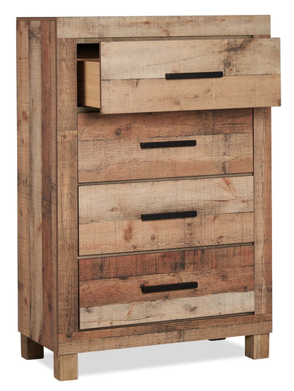Commode de chambre Mojave, 4 tiroirs, 31,4 L x 47,3 H, Rustique - Marron Naturel | Commode verticale rustique Mojave de 31,4 po (L) x 47,3 po (H) à 4 tiroirs pour la chambre à coucher - brun naturel