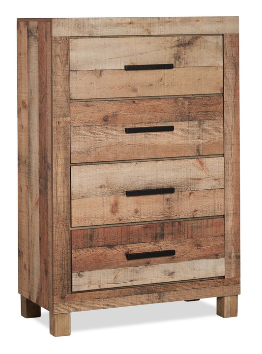 Commode de chambre Mojave, 4 tiroirs, 31,4 L x 47,3 H, Rustique - Marron Naturel | Commode verticale rustique Mojave de 31,4 po (L) x 47,3 po (H) à 4 tiroirs pour la chambre à coucher - brun naturel