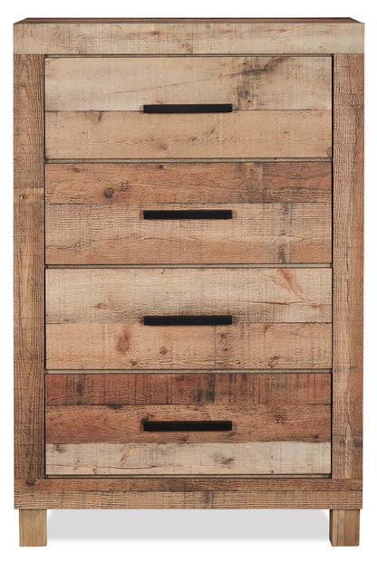 Commode de chambre Mojave, 4 tiroirs, 31,4 L x 47,3 H, Rustique - Marron Naturel | Commode verticale rustique Mojave de 31,4 po (L) x 47,3 po (H) à 4 tiroirs pour la chambre à coucher - brun naturel