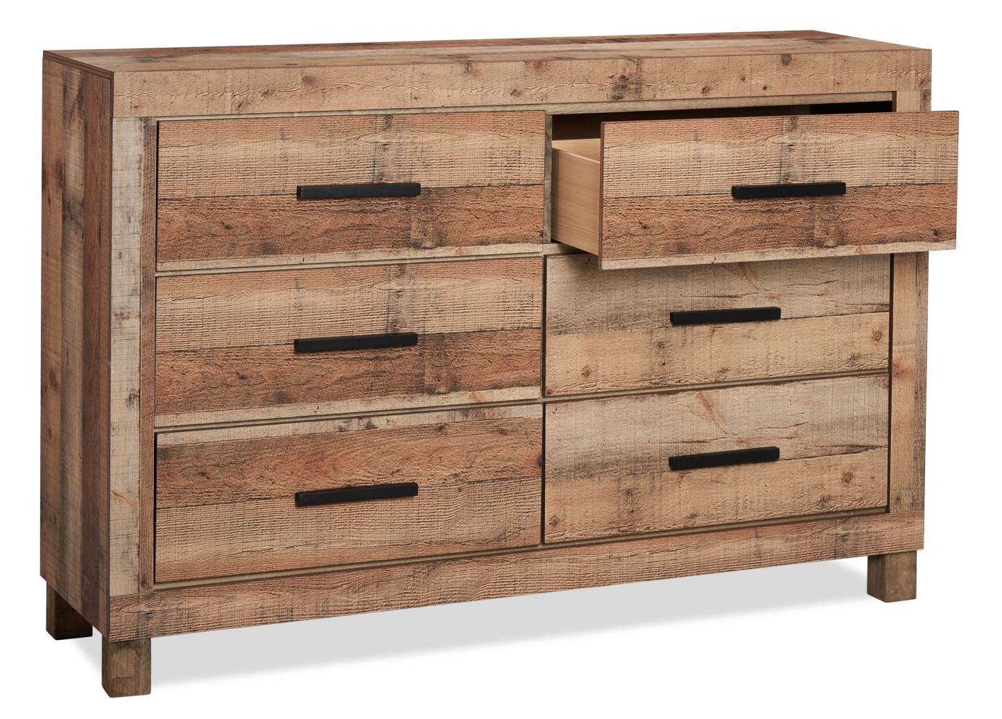 Commode à 6 tiroirs pour chambre à coucher Mojave, 57,4 L x 37,8 H, Rustique - Brun Naturel | Commode rustique Mojave de 57,4 po (L) x 37,8 po (H) à 6 tiroirs pour la chambre à coucher - brun naturel