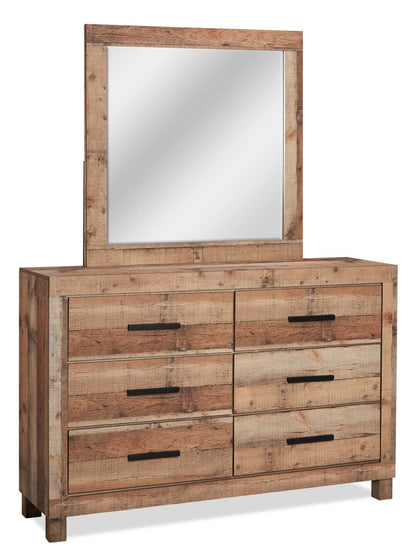 Commode à 6 tiroirs pour chambre à coucher Mojave, 57,4 L x 37,8 H, Rustique - Brun Naturel | Commode rustique Mojave de 57,4 po (L) x 37,8 po (H) à 6 tiroirs pour la chambre à coucher - brun naturel