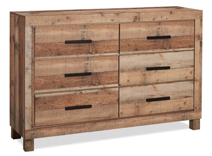 Commode à 6 tiroirs pour chambre à coucher Mojave, 57,4 L x 37,8 H, Rustique - Brun Naturel | Commode rustique Mojave de 57,4 po (L) x 37,8 po (H) à 6 tiroirs pour la chambre à coucher - brun naturel
