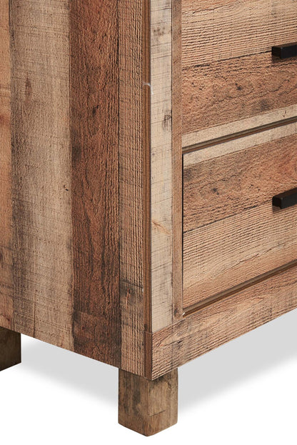 Commode à 6 tiroirs pour chambre à coucher Mojave, 57,4 L x 37,8 H, Rustique - Brun Naturel | Commode rustique Mojave de 57,4 po (L) x 37,8 po (H) à 6 tiroirs pour la chambre à coucher - brun naturel