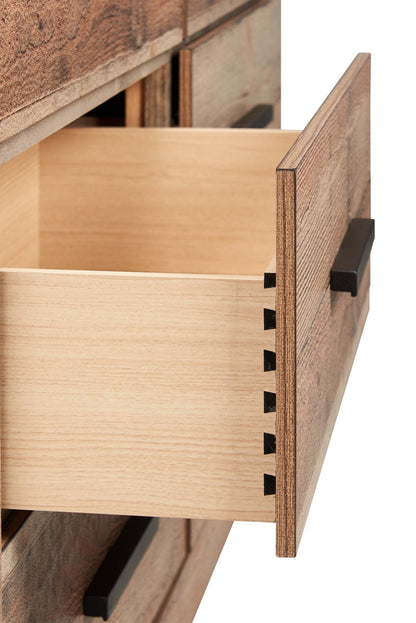 Commode à 6 tiroirs pour chambre à coucher Mojave, 57,4 L x 37,8 H, Rustique - Brun Naturel | Commode rustique Mojave de 57,4 po (L) x 37,8 po (H) à 6 tiroirs pour la chambre à coucher - brun naturel