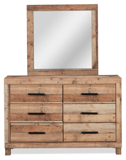 Commode à 6 tiroirs pour chambre à coucher Mojave, 57,4 L x 37,8 H, Rustique - Brun Naturel | Commode rustique Mojave de 57,4 po (L) x 37,8 po (H) à 6 tiroirs pour la chambre à coucher - brun naturel