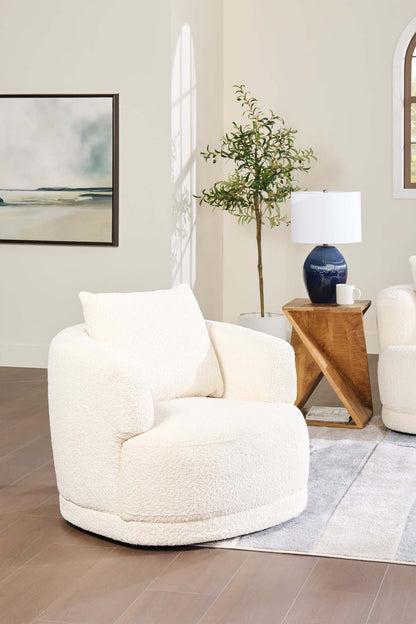 Fauteuil arrondi Moon de 35,8 po en tissu avec coussin décoratif - blanc amande laineux