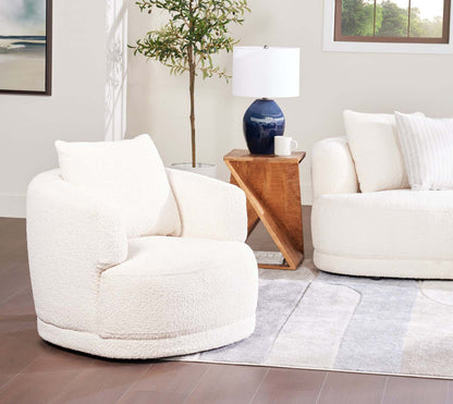 Fauteuil arrondi Moon de 35,8 po en tissu avec coussin décoratif - blanc amande laineux