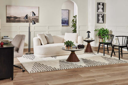 Causeuse arrondie Moon de 78 po en tissu avec coussins décoratifs - blanc amande laineux