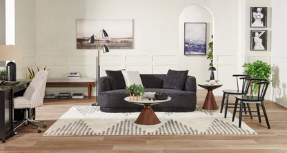 Causeuse arrondie Moon de 78 po en tissu avec coussins décoratifs - noir corbeau laineux