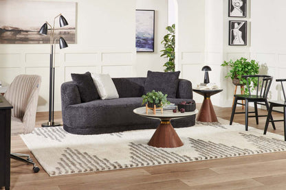 Causeuse arrondie Moon de 78 po en tissu avec coussins décoratifs - noir corbeau laineux