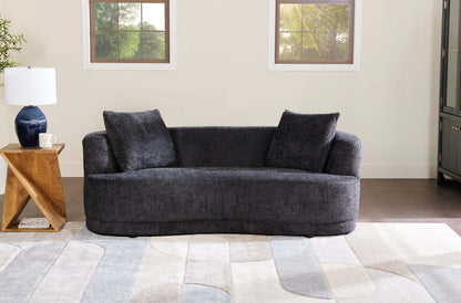 Causeuse arrondie Moon de 78 po en tissu avec coussins décoratifs - noir corbeau laineux