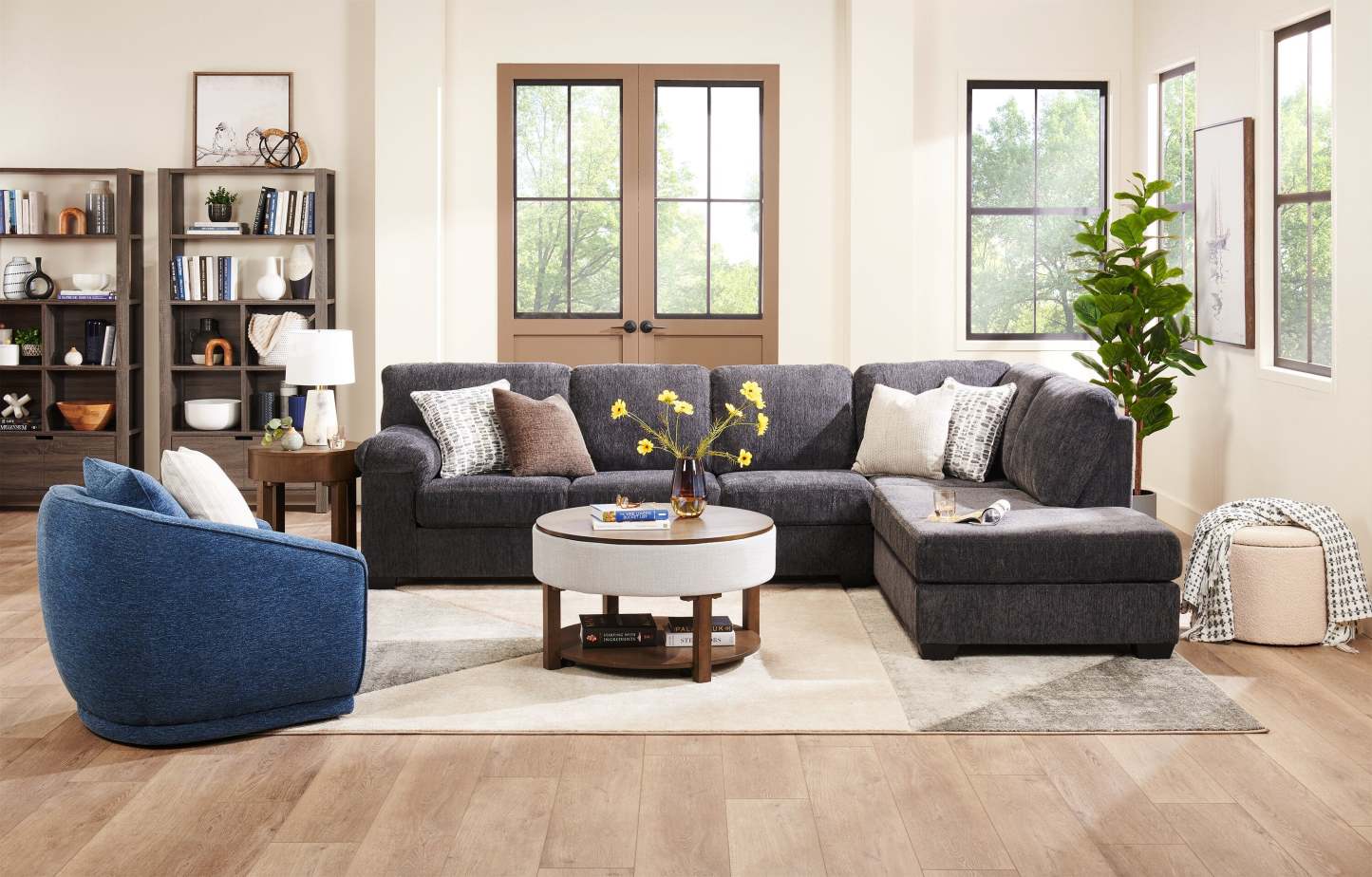 Canapé sectionnel de droite Morgan 2 pièces fabriqué au Canada en tissu de chenille avec canapé et coussins décoratifs - gris