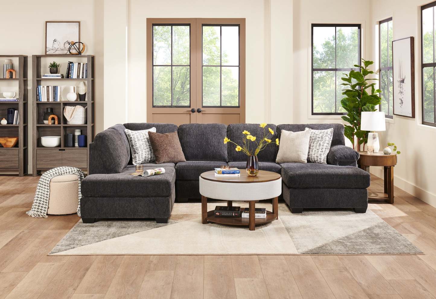 Fabriqué au Canada, canapé sectionnel en U de gauche Morgan 2 pièces en tissu de chenille avec coussins décoratifs - gris