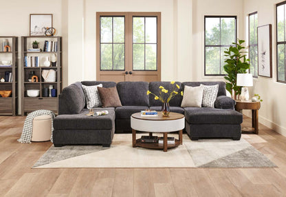 Fabriqué au Canada, canapé sectionnel en U de gauche Morgan 2 pièces en tissu de chenille avec coussins décoratifs - gris