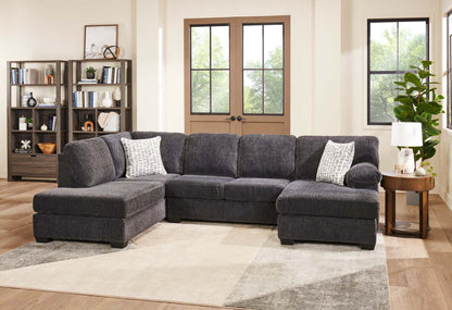 Fabriqué au Canada, canapé sectionnel en U de gauche Morgan 2 pièces en tissu de chenille avec coussins décoratifs - gris