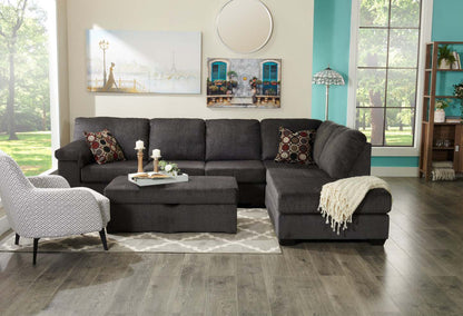 Sofa sectionnel de droite Morty 2 pièces fabriqué au Canada en tissu de chenille avec sofa et coussins décoratifs - gris