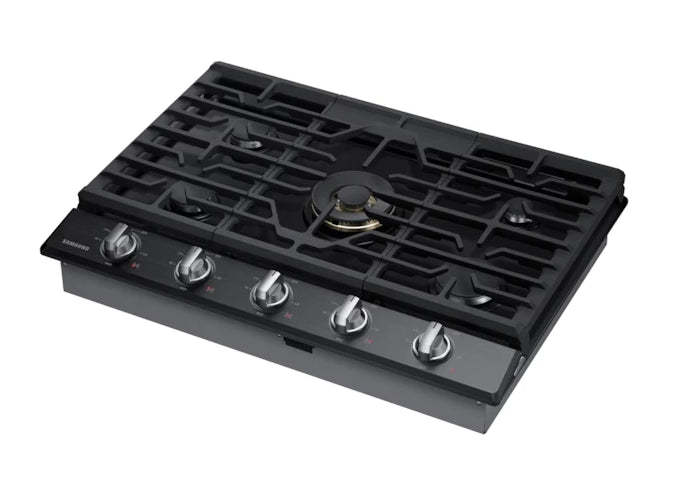 Surface de cuisson à gaz intelligente Samsung de 30 po à 5 brûleurs avec brûleur double puissant de 22 000 BTU + plaque de cuisson et grille à wok - Noir …