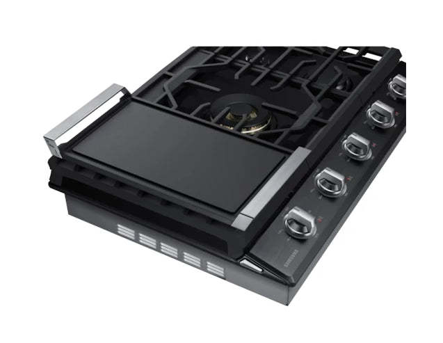 Surface de cuisson à gaz intelligente Samsung de 30 po à 5 brûleurs avec brûleur double puissant de 22 000 BTU + plaque de cuisson et grille à wok - Noir …