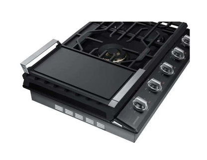 Surface de cuisson à gaz intelligente Samsung de 30 po à 5 brûleurs avec brûleur double puissant de 22 000 BTU + plaque de cuisson et grille à wok - Noir …