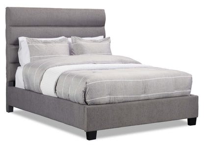 Lit rembourré Naya en tissu gris, capitonné - Queen Size | Lit rembourré Naya en tissu gris capitonné - format grand lit