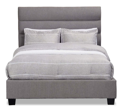 Lit rembourré Naya en tissu gris, capitonné - Queen Size | Lit rembourré Naya en tissu gris capitonné - format grand lit