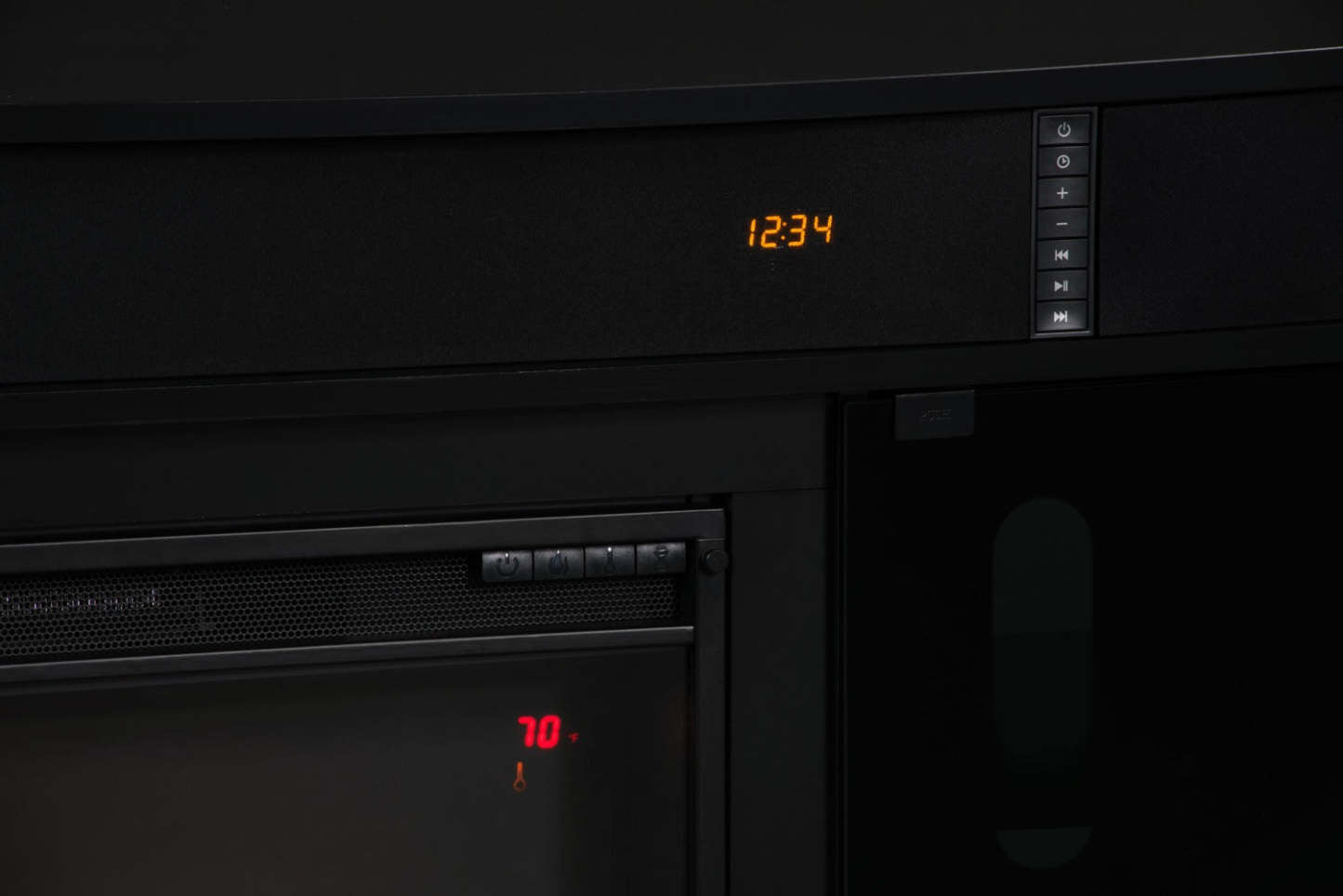 Meuble pour téléviseur moderne Odesos de 72 po avec foyer électrique, rangement et système de gestion des câbles pour téléviseurs jusqu'à 80 po