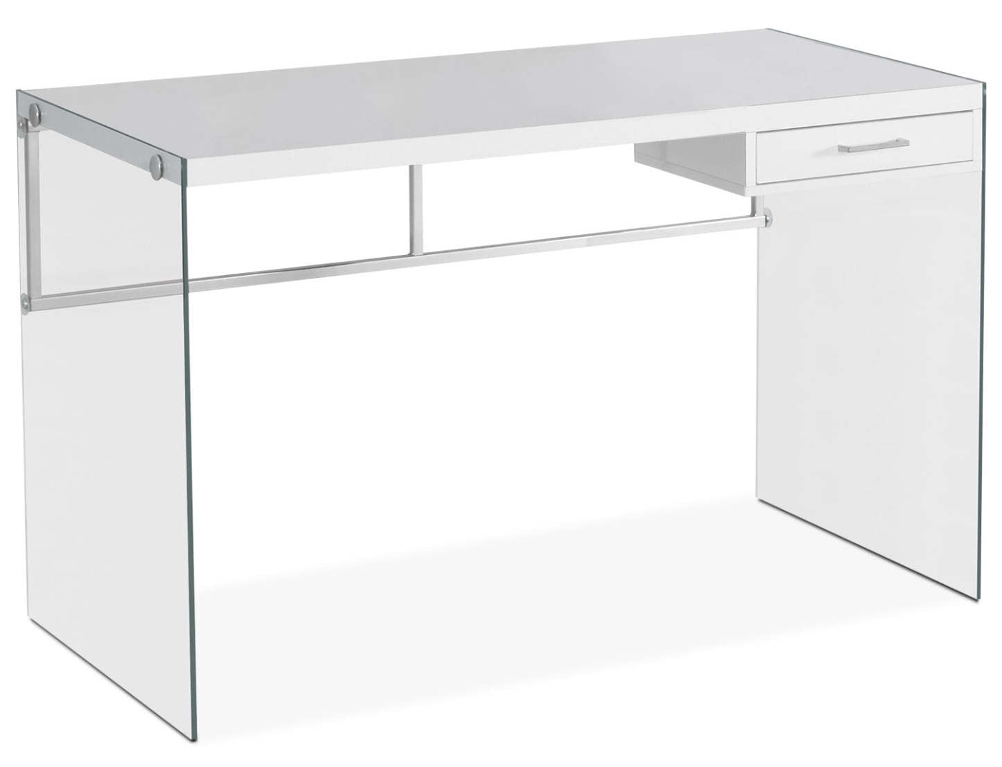 Kylie 48 Computer Office Desk with Drawer - White with Glass Legs|Bureau d'ordinateur Kylie de 48 po avec tiroir - blanc avec pattes en verre
