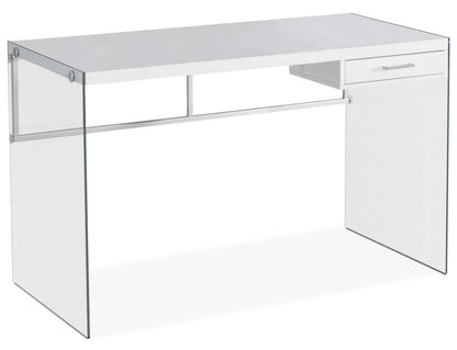 Kylie 48 Computer Office Desk with Drawer - White with Glass Legs|Bureau d'ordinateur Kylie de 48 po avec tiroir - blanc avec pattes en verre