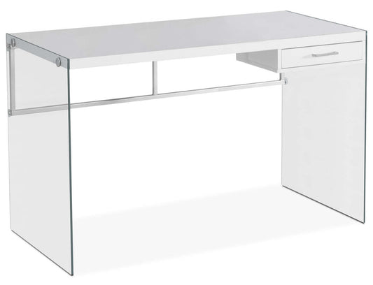 Kylie 48 Computer Office Desk with Drawer - White with Glass Legs|Bureau d'ordinateur Kylie de 48 po avec tiroir - blanc avec pattes en verre